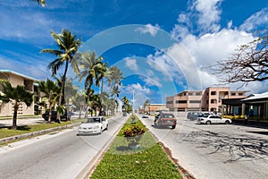 Majuro town central boulevard view. Central Business district, Marshall Islands, Micronesia, Oceania.