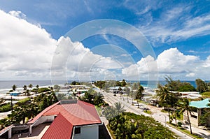 Majuro town centre aerial view, Central Business district, Marshall Islands, Micronesia, Oceania, South Pacific Ocean.