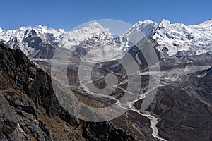 Makalu mountain peak, fifth highest peak in the world view from Nankart Shank view point in Dingboche, Everest base camp trekking