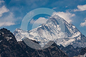 Makalu mountain peak, fifth highest peak in the world view from Renjo la pass, Himalaya mountain range in Nepal