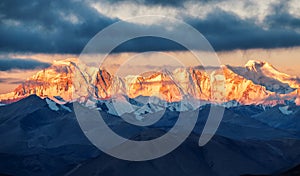 Makalu Peak and Kanchenjunga sunrise of Himalaya mountains in Shigatse city Tibet Autonomous Region, China