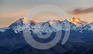 Makalu Peak and Kanchenjunga sunset of Himalaya mountains in Shigatse city Tibet Autonomous Region, China