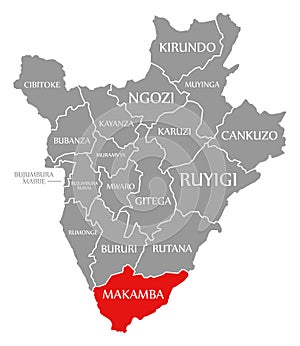Makamba red highlighted in map of Burundi
