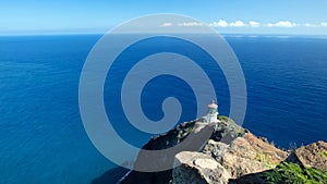 Makapuu Lighthouse on steep cliff side on Oahu Hawaii USA