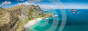 Makapuu Point Beach Seascape Panorama with Islands photo