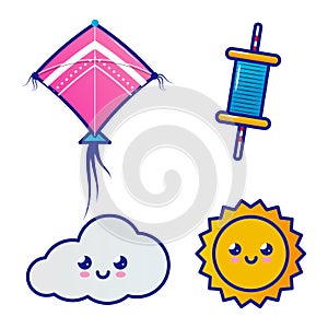 Makar Sankranti set of vector lineal icons on the white background photo