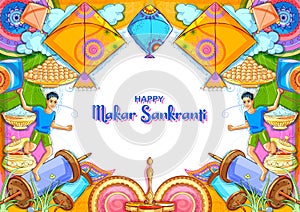 Makar Sankranti wallpaper with colorful kite for festival of India