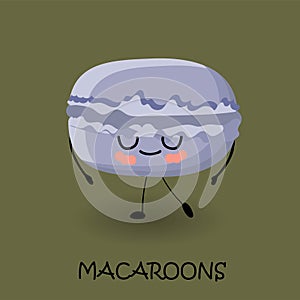 Makaroon character with face and smile. Kawaii sweets and desserts