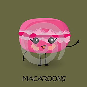 Makaroon character with face and smile. Kawaii sweets and desserts