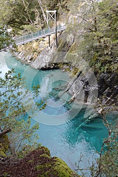 Makarora River`s Blue Pools on Haast Pass New Zealand