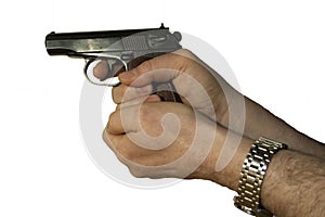 Makarov pistol shooting with both hands