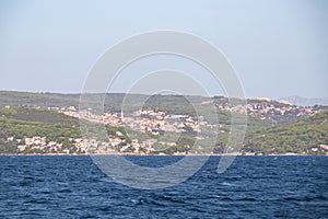 Makarska - Scenic view of coastal town on Brac Island along coastline of Adriatic Mediterranean Sea in Dalmatia, South Croatia