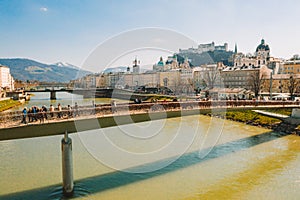 Makartsteg bridge on the Salzach river in Salzburg, Austria