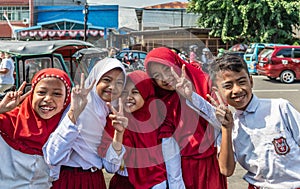 Muslima girls at Terong Street Market in Makassar, South Sulawesi, Indonesia