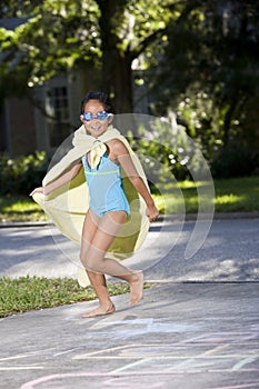 Make-believe, girl in homemade superhero costume