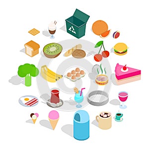 Make a breakfast icons set, isometric style