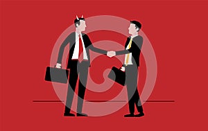 Make a deal with the devil - Devil lawyer and businessman shaking hands