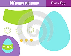 Make Easter Egg with glue and scissors. Paper cutting activity. DIY children educational creative game.