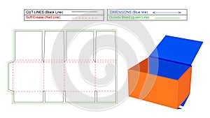 Make Easy cartoon paper Crates box dieline template and 3D box, editable resizable vector design