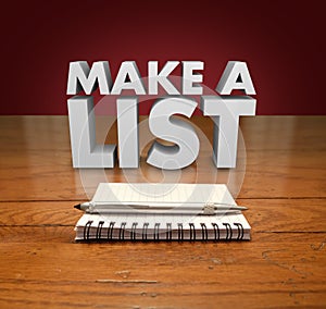 Make a List 3d Words Notepad Paper Pen Table