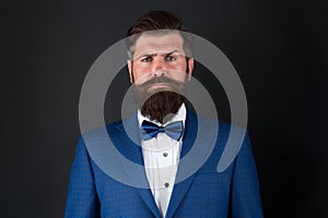 Make male grooming simpler and more enjoyable. Well groomed man beard in suit. Male fashion and aesthetic. Businessman