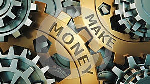 Make money concept. Gold and silver gear weel background illustration. 3d render