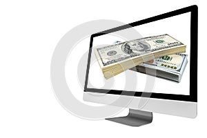 Make money online. Business concept with making profit using internet. Laptop computer with money. Making money online concept. Us