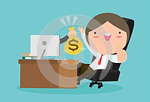 Make Money Online. Business Concept vector Illustration. happy businessman Earn money online.