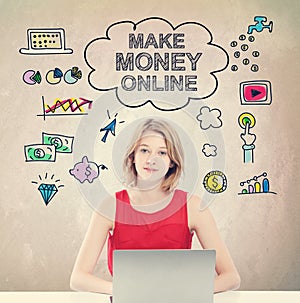 Make Money Online concept with young woman with laptop