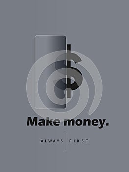 Make money poster. Earning job flyer. Capital income notice. Vector illustration.