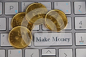 Make Money text button on keyboard, concept background
