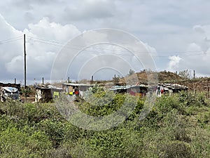 Make shift houses along Mombasa Nairobi highway in Mombasa Kenya, Africa