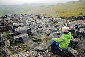 Make shift seating at the top of Malham Cove.