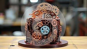 Make a steampunk-inspired birthday scene with gears