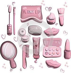 make up 3 d set icons stickers lipstick lipsticks girl girls beauty beatiful pink barbie pink set white gold