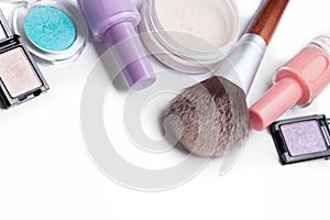 Make up accessories on white background