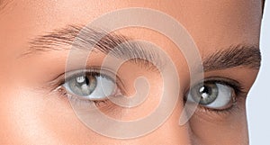 The make-up artist does Long-lasting styling of the eyebrows and will color the eyebrows. Eyebrow lamination. Professional make-up