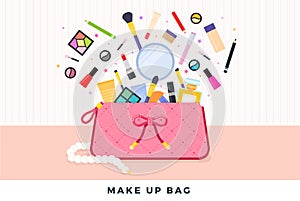 Make up bag vector flat illustration.