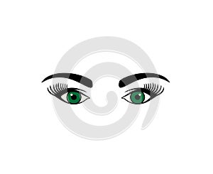 Make-up beautiful green woman eyes with eyebrow isolated on white background for beauty salon logo design