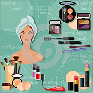 Make-up beautiful woman face proffesional makeup collection photo