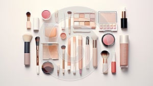 Make up beauty products set. Lots professional cosmetic stuff. Makeup collection