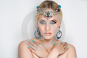 Make up blue manicure jewelry