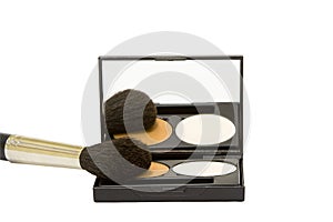 Make-up box with powder and brush isolated