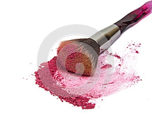 Make up brush with colorful rouge powder beauty isolated on the white background