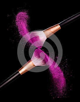 Make-up brush with pink powder dust