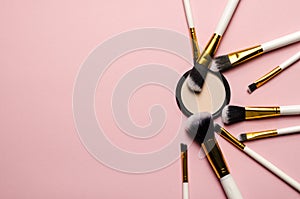 Make up, brushes, bright, cosmetic, piink, background, beauty, powder,facial,soft,big,care