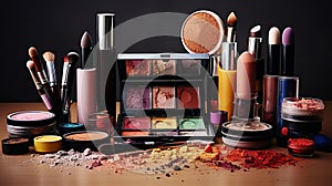 make up brushes, lipsticks and powders