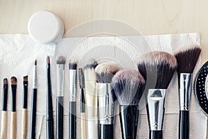 Make up Brushes, Makeup on wood table