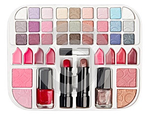 Make-up collection with lipstick and blush palette