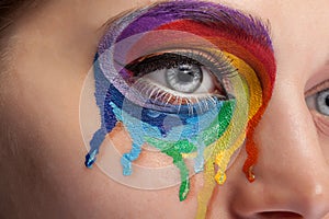 Make up from color rainbow crying on the eye